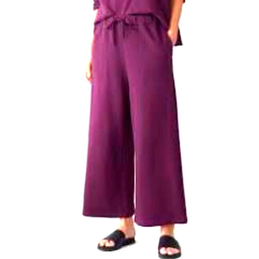Eileen Fisher Wide Leg Cropped Pants | XL, Sangria Red Pima Cotton Jersey NWT